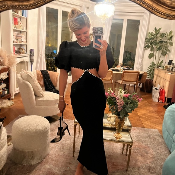 Dresses & Skirts - Cutout bejeweled black knit dress